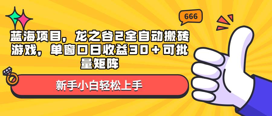 （13769期）蓝海项目，龙之谷2全自动搬砖游戏，单窗口日收益30＋可批量矩阵-大米资源网